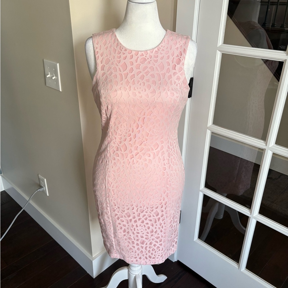 Karl Lagerfeld Pink Midi Lace Overlay Sheath Dress